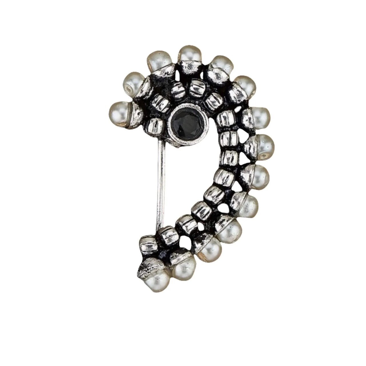 Indian Marathi Nath for Women Oxidized Pearl Marathi Nose Ring Clip-On Marathi Bridal Nathani Bollywood Style Faux Pearl Non-Piercing Jewelry for Women Gift For Her - Indian Jewelry Nose Ring